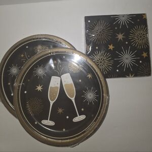 Gold and Black Celebration Plates and Napkins Set
